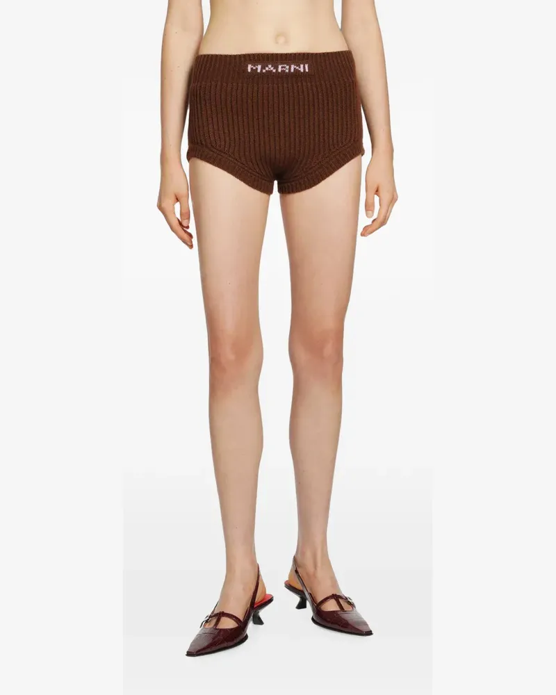 Marni logo-embroidered ribbed mini shorts - Braun Braun