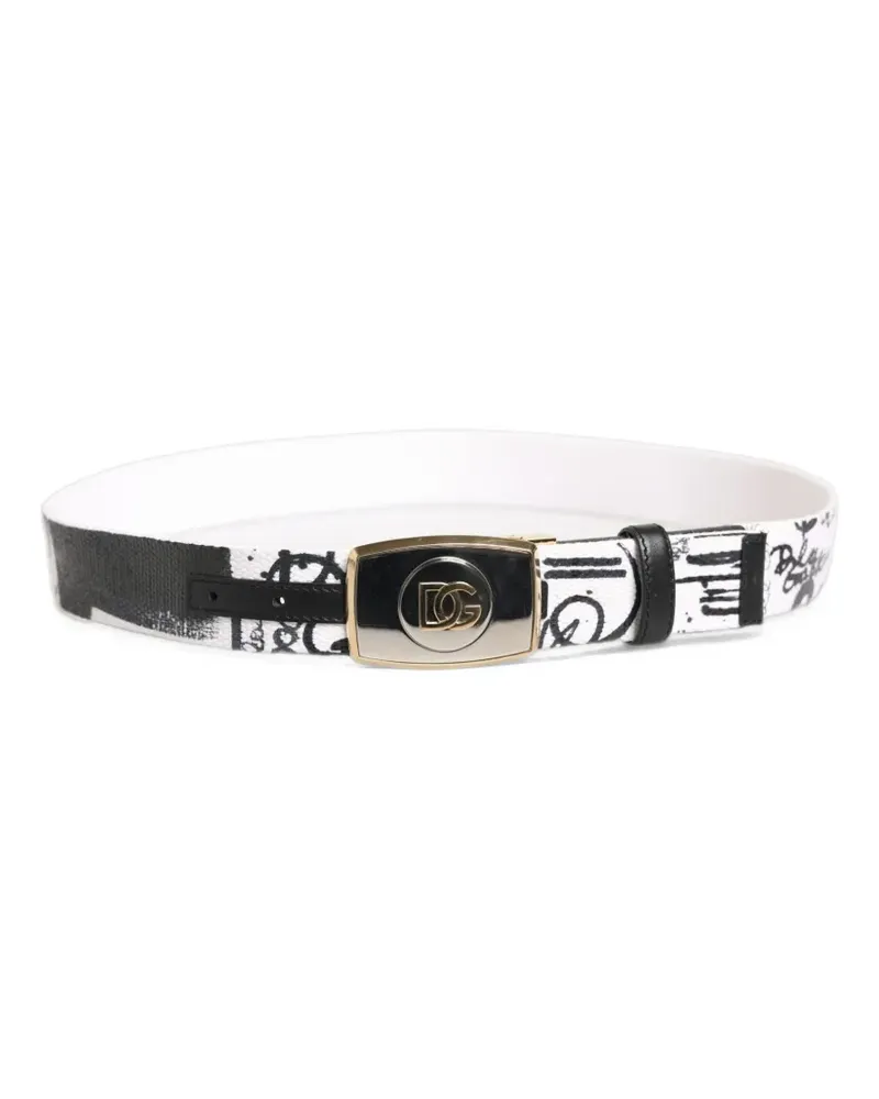 Dolce & Gabbana graffiti-print buckle belt - Weiß Weiß