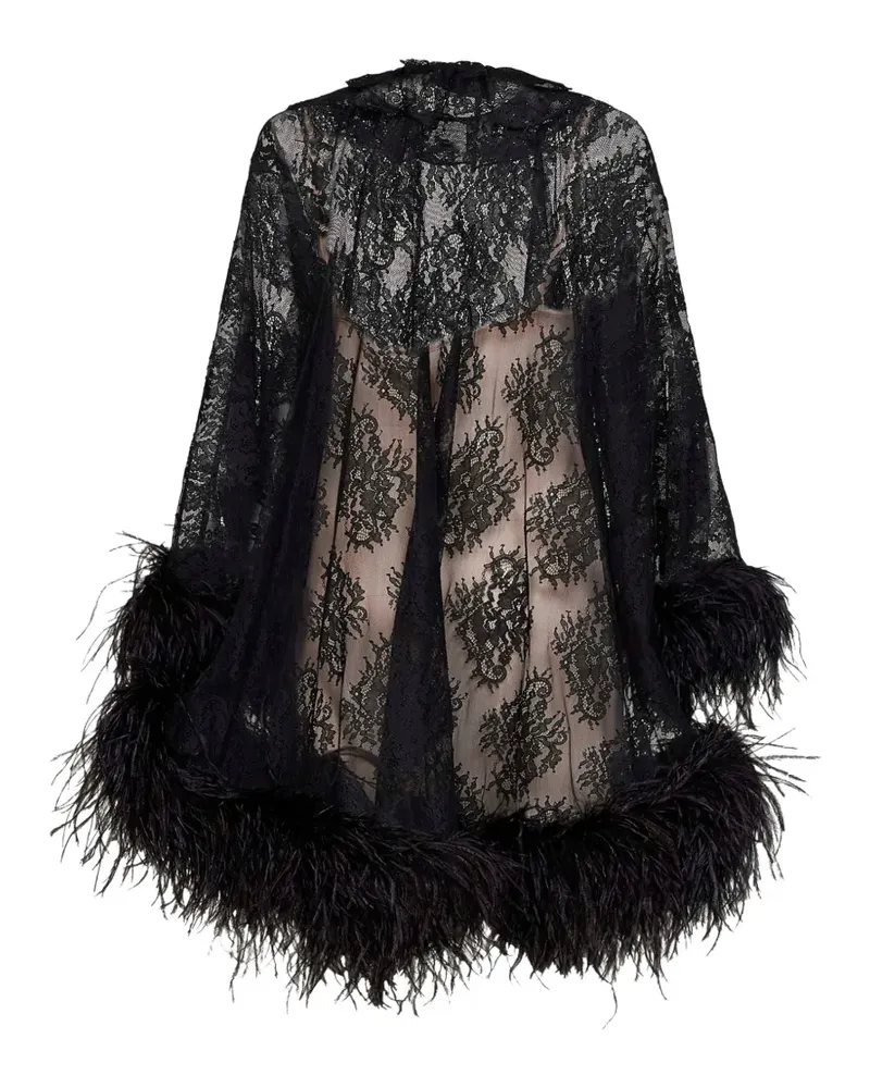 Giuseppe di Morabito feather-trim lace mini dress - Schwarz Schwarz