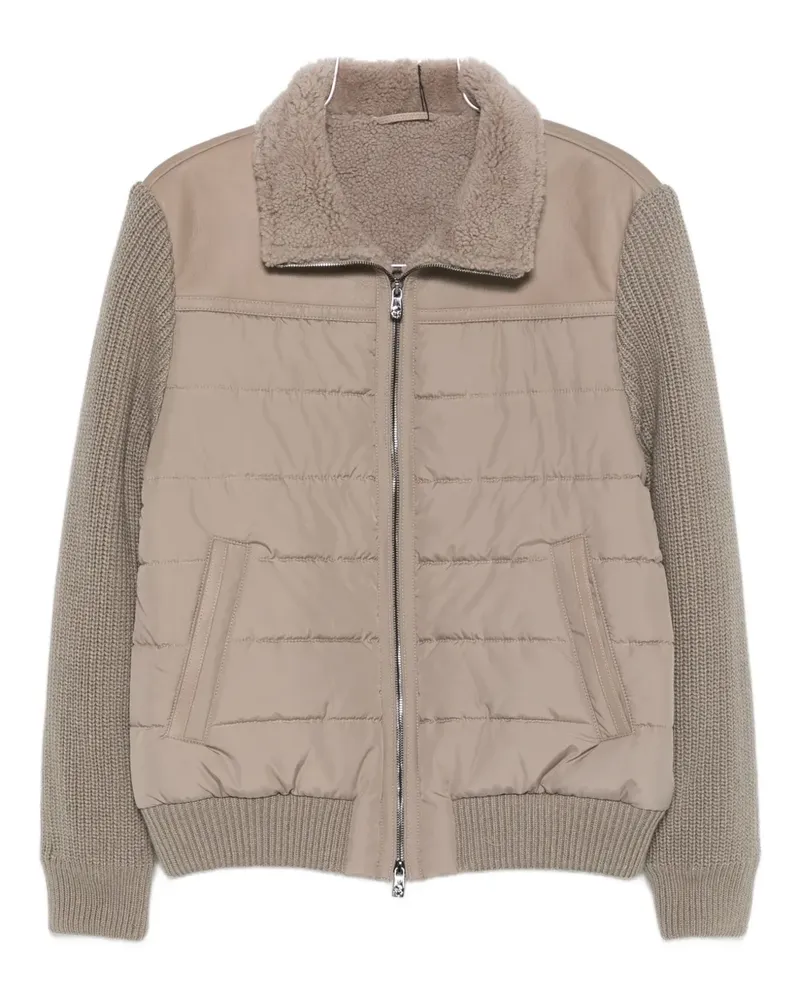Corneliani quilted shearling-collar coat - Nude Nude
