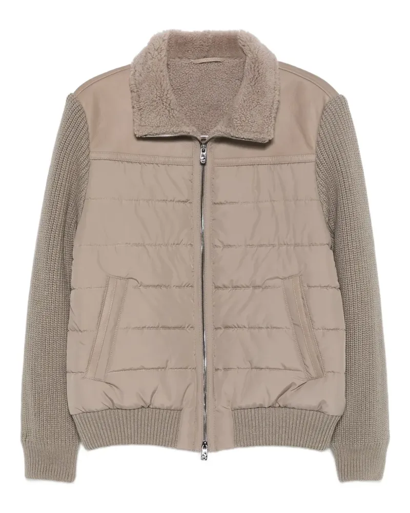 Corneliani Gesteppter Mantel mit Shearling-Kragen - Nude Nude