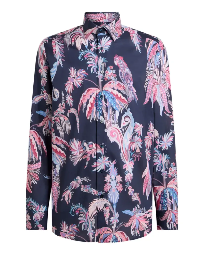 Etro parrot-print palm-tree shirt - Blau Blau