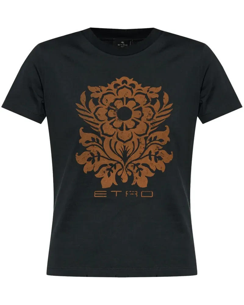 Etro T-Shirt mit Blumen-Print - Schwarz Schwarz