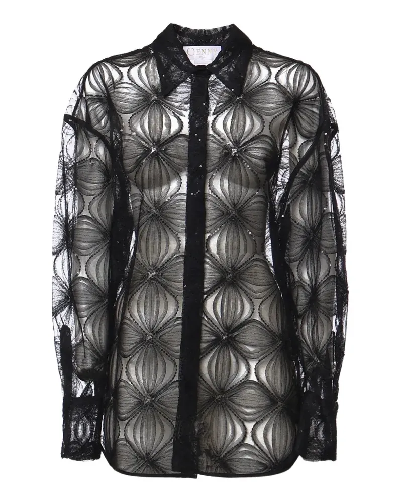 Genny sequin-embellished floral-lace shirt - Schwarz Schwarz