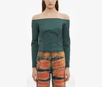 Corsage-Bluse mit Bardot-Ausschnitt - Grün