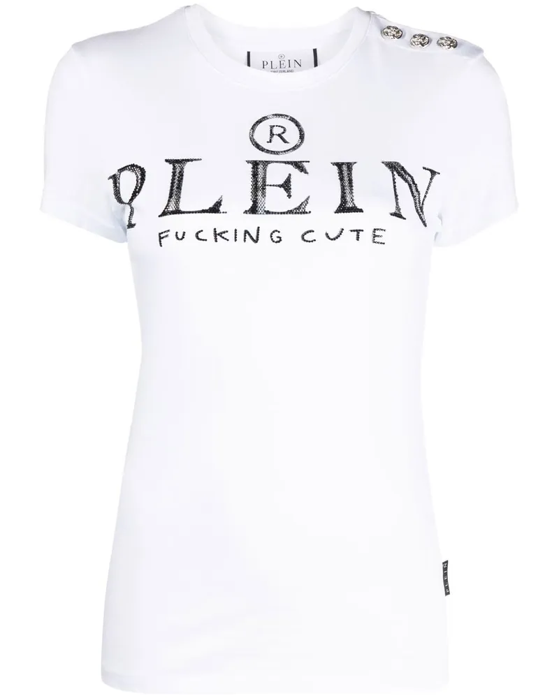 Philipp Plein T-Shirt mit Kristall-Logo - Weiß Weiß