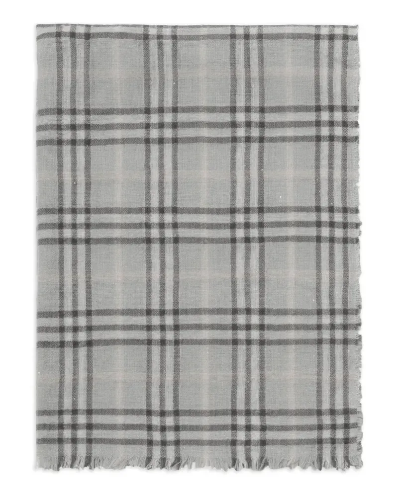 Burberry Breiter, verzierter Check Schal aus Seidenwollgemisch - Grau Grau