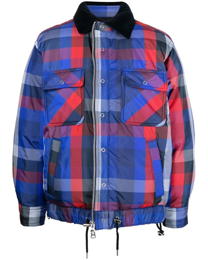 Sacai Bomberjacke mit Karomuster Blau