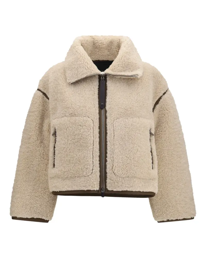 Pinko faux-shearling faux-leather-trim jacket - Nude Nude