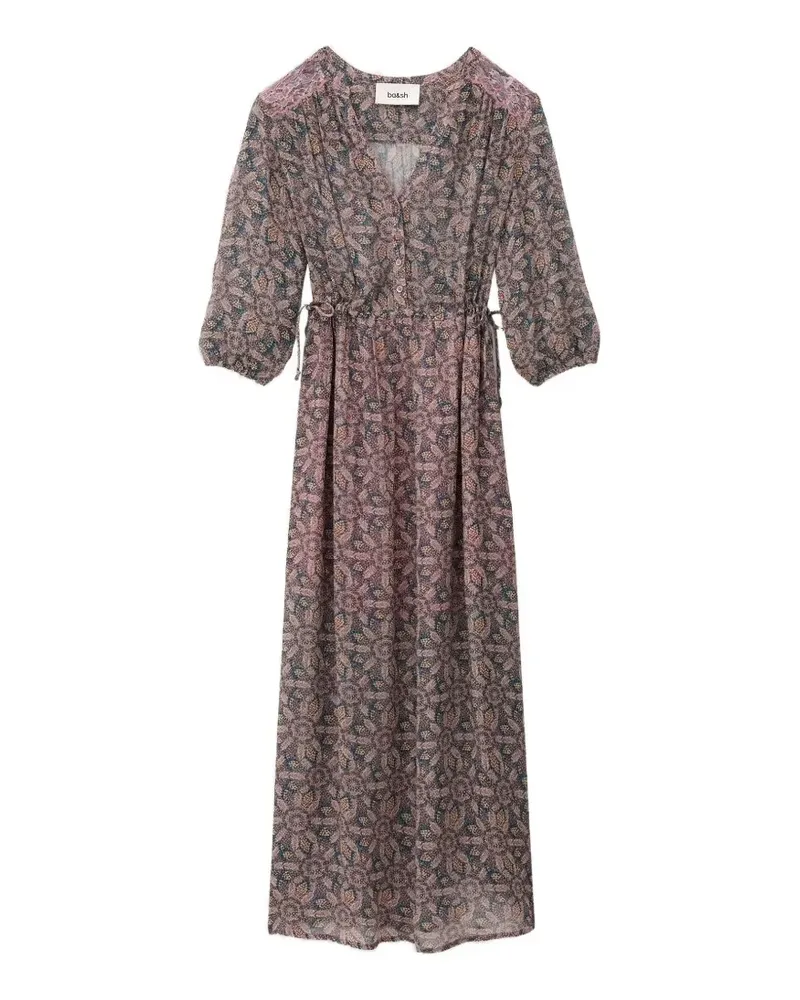 ba&sh floral-print drawstring-waist midi dress - Blau Blau
