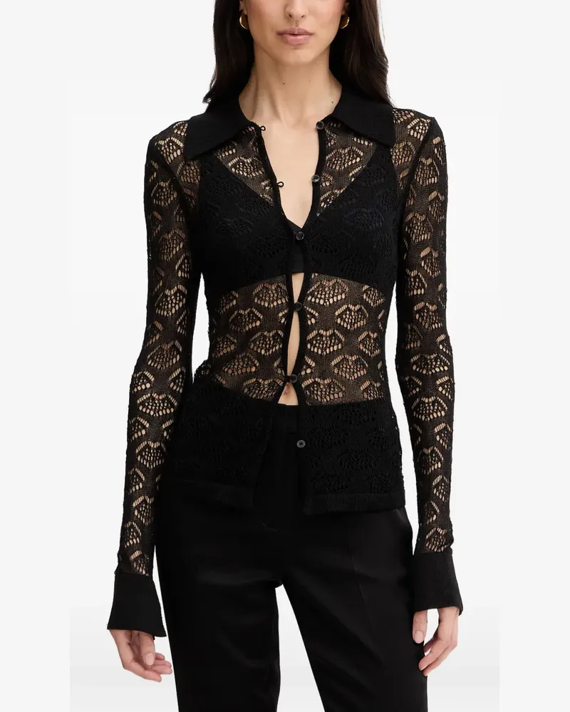 Silvian Heach lace-knit polo-collar cardigan - Schwarz Schwarz