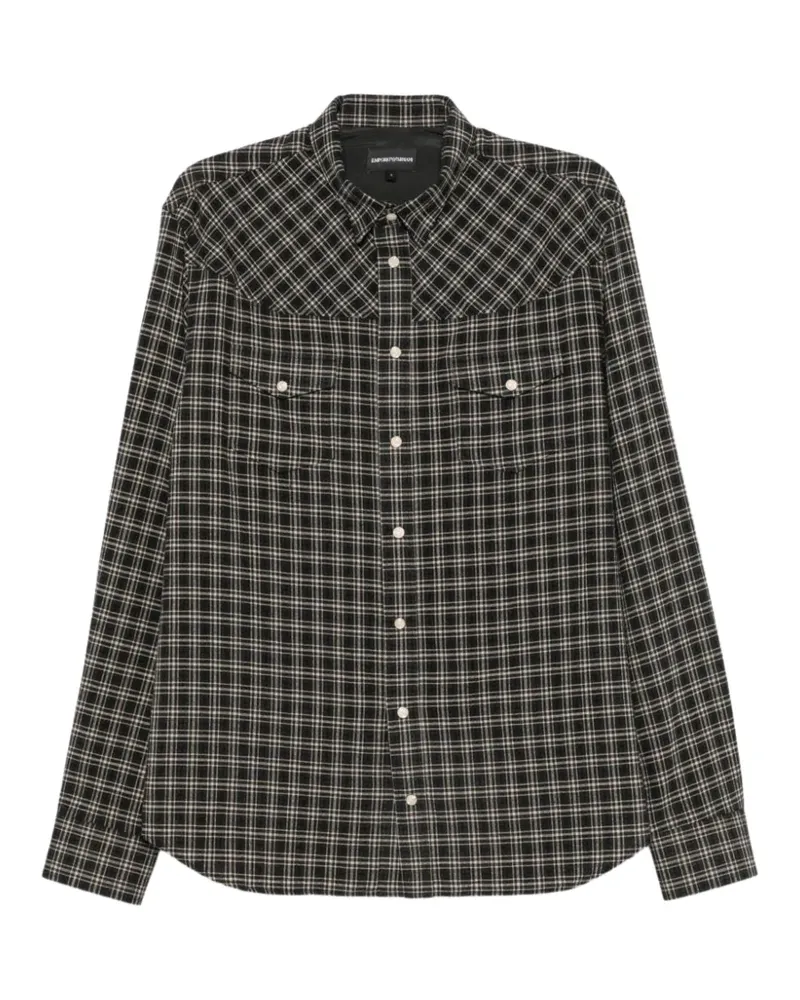 Emporio Armani long-sleeves check flannel shirt with two chest pockets - Schwarz Schwarz