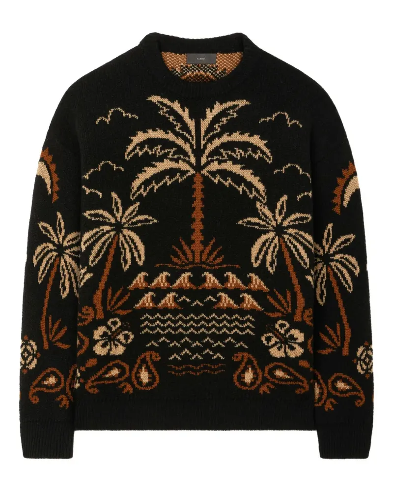 Alanui Glimpse of Eden Intarsien-Pullover mit Palmen - Schwarz Schwarz