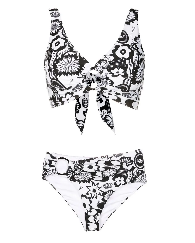 Amir Slama Bikini mit Blumen-Print - Schwarz Schwarz