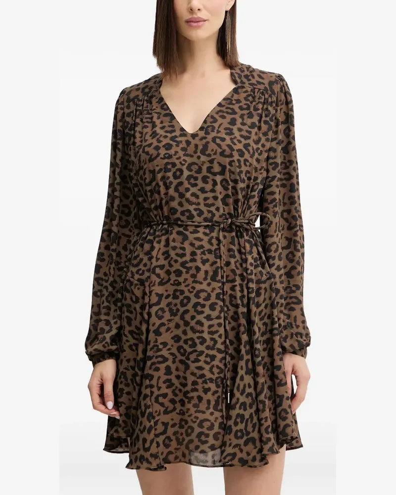 Guess V-Ausschnitt-Minikleid mit Animal-Print - Braun Braun
