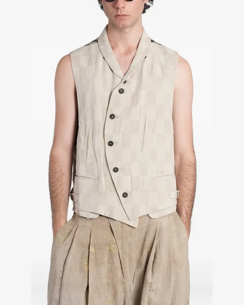 Ziggy Chen check-pattern asymmetric waistcoat - Nude Nude