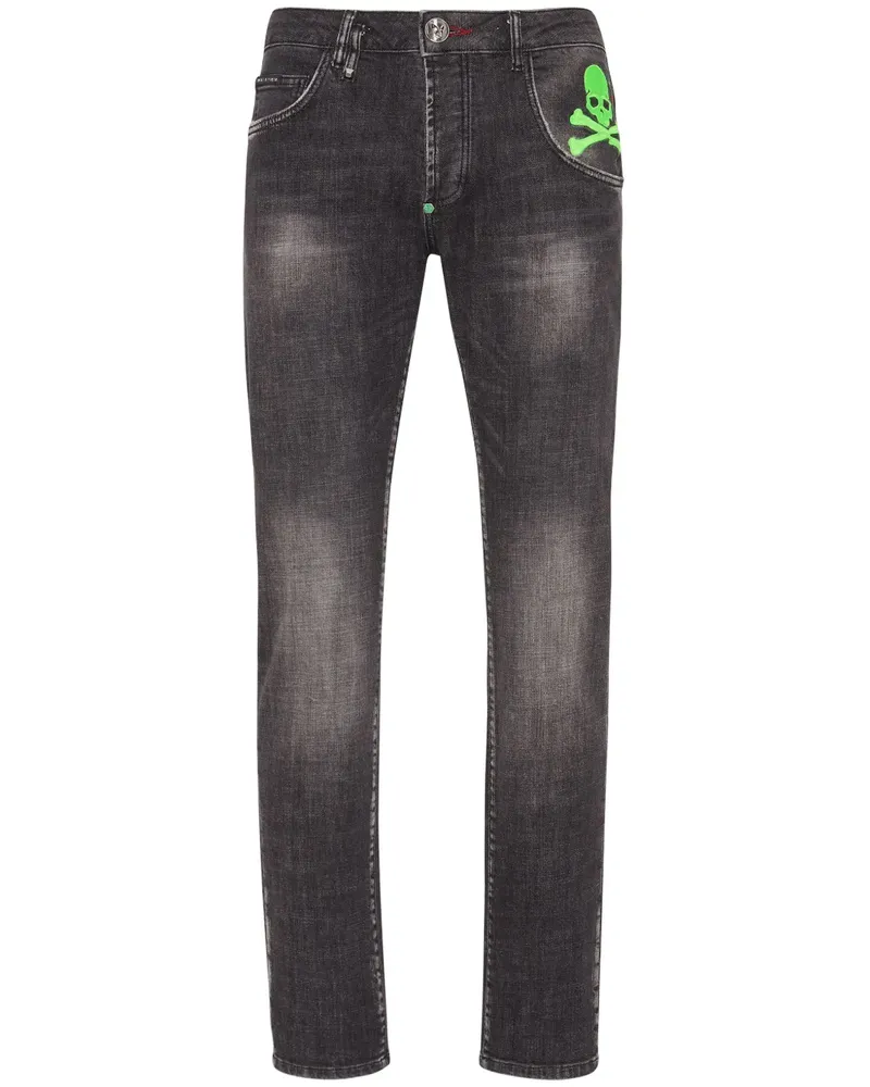 Philipp Plein Gerade Jeans mit Totenkopf-Print - Schwarz Schwarz