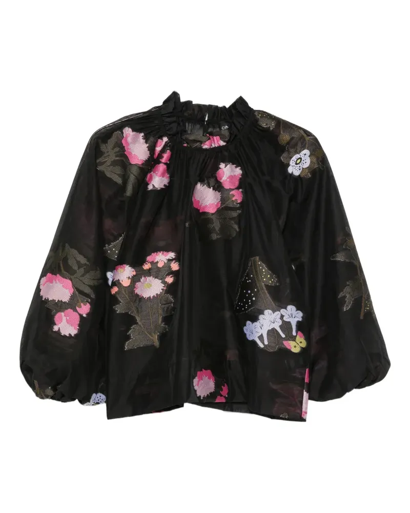 Cynthia Rowley floral-embroidered puff-sleeve blouse - Schwarz Schwarz