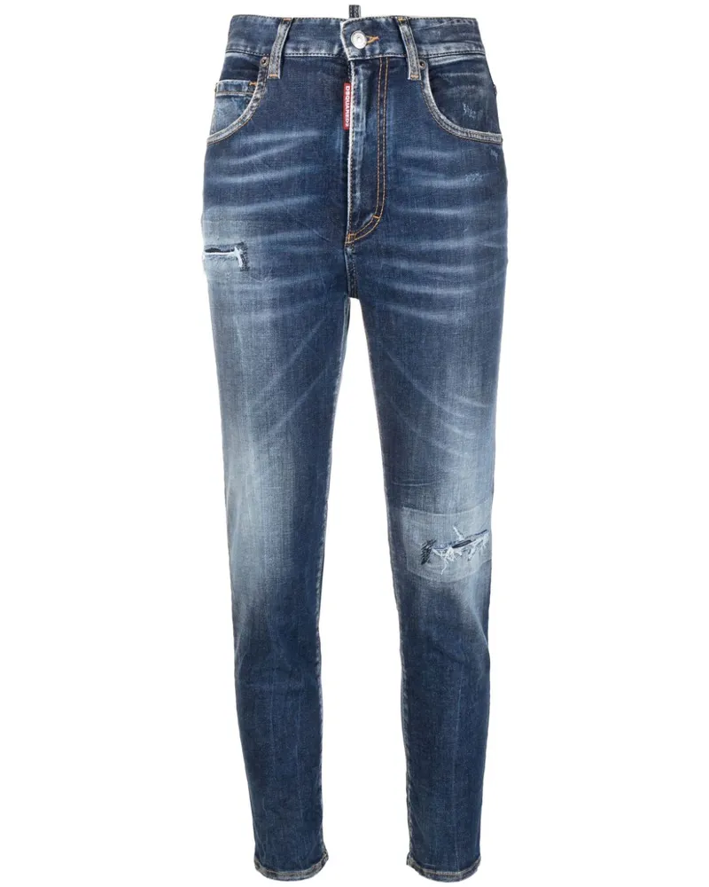 Dsquared2 Cropped-Jeans in Distressed-Optik - Blau Blau
