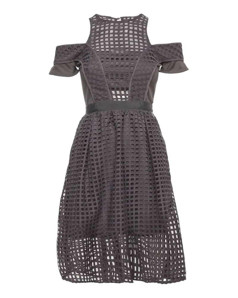 Self-Portrait grid-lace midi dress - Grau Grau