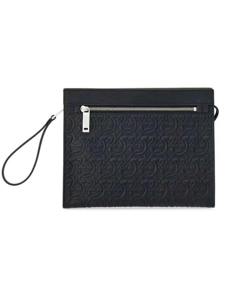 Ferragamo Gancini Clutch mit Logo-Prägung - Schwarz Schwarz