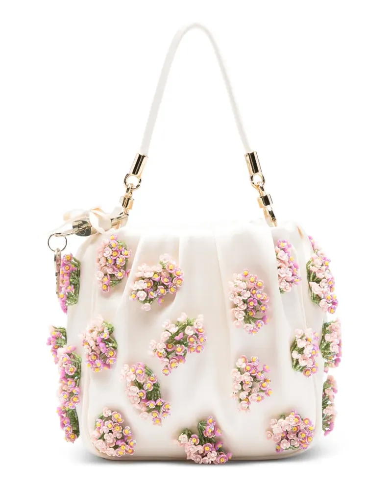 Self-Portrait Mini-Tote Bag mit Blumenperlen - Nude Nude