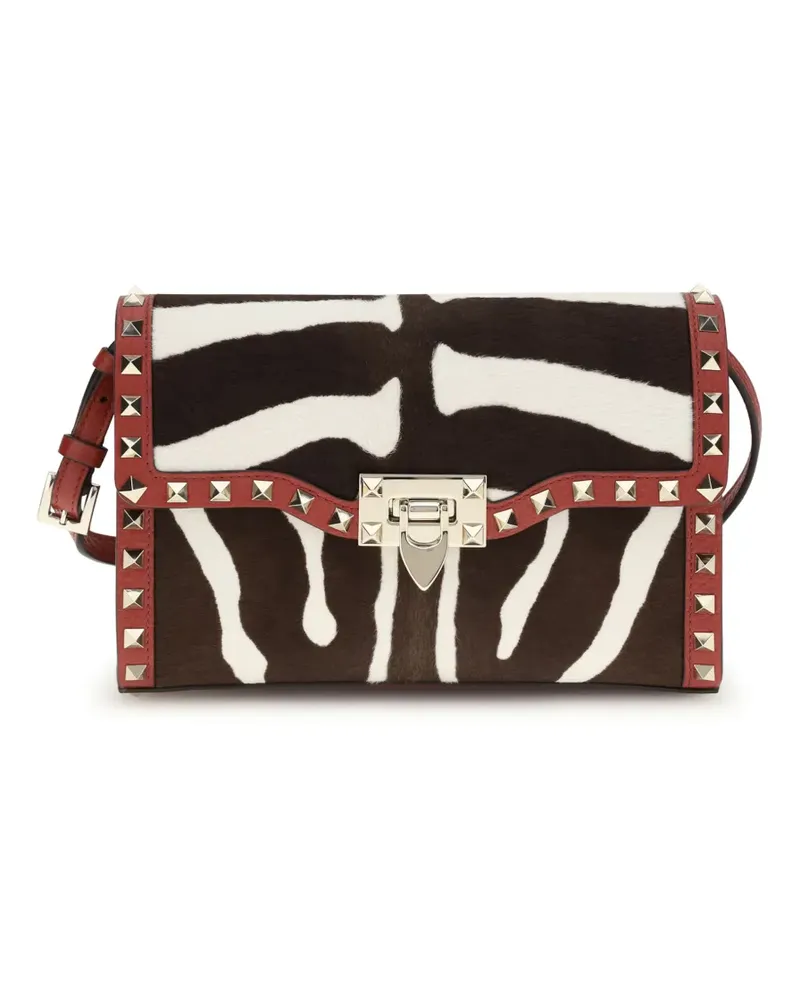 Valentino Garavani small Rockstud zebra-print shoulder bag - Braun Braun