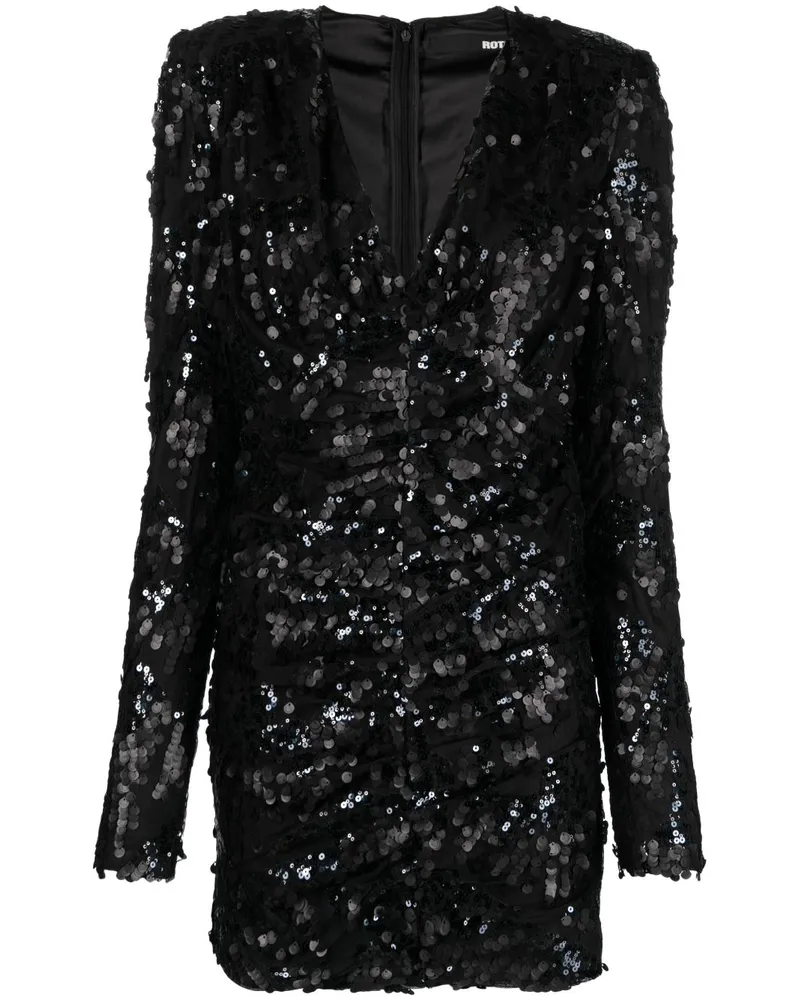 ROTATE Birger Christensen Gerafftes Minikleid mit Pailletten - Schwarz Schwarz