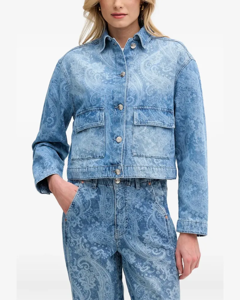 Oui  paisley-print cropped denim jacket - Blau Blau
