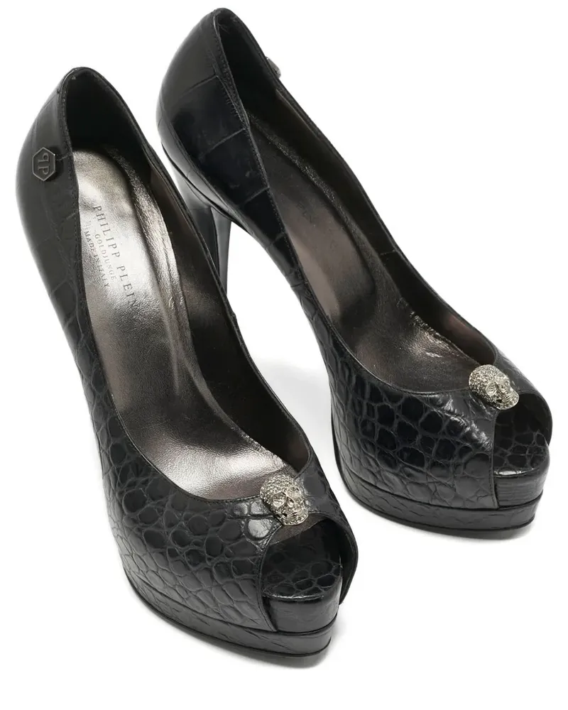 Philipp Plein c145mm Skull Pumps mit Kroko-Effekt - Schwarz Schwarz