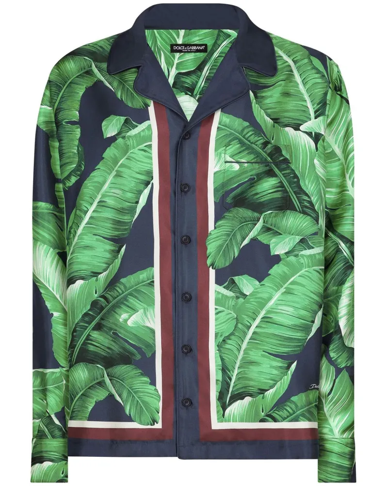 Dolce & Gabbana Seidenhemd mit Blatt-Print - Grün Grün