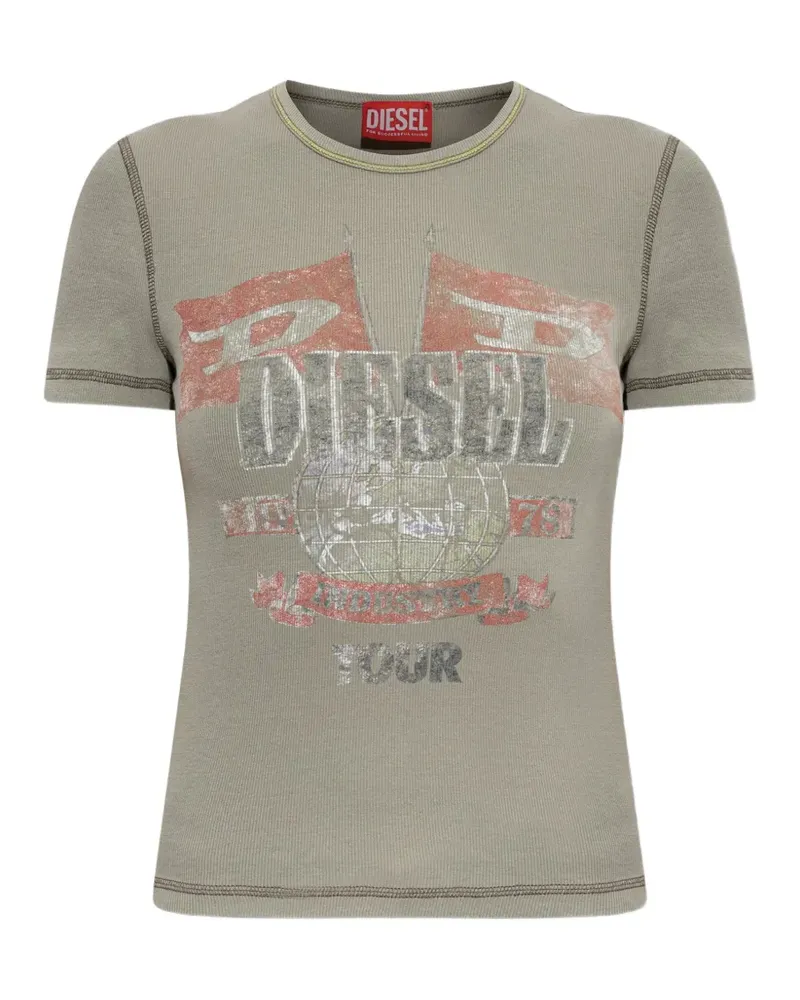 Diesel T-Marsy-Rib T-Shirt mit Logo - Grün Grün