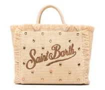 Colette crystal-embellished frayed tote bag - Nude