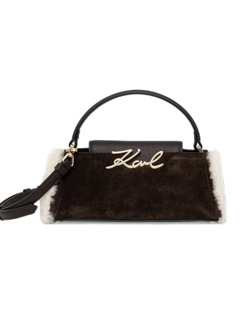 Karl Lagerfeld shearling-trim suede shoulder bag - Braun Braun