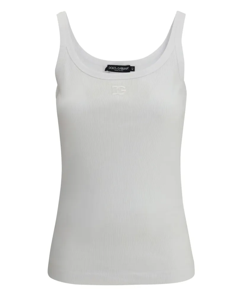 Dolce & Gabbana Geripptes Trägershirt mit Logo - Weiß Weiß