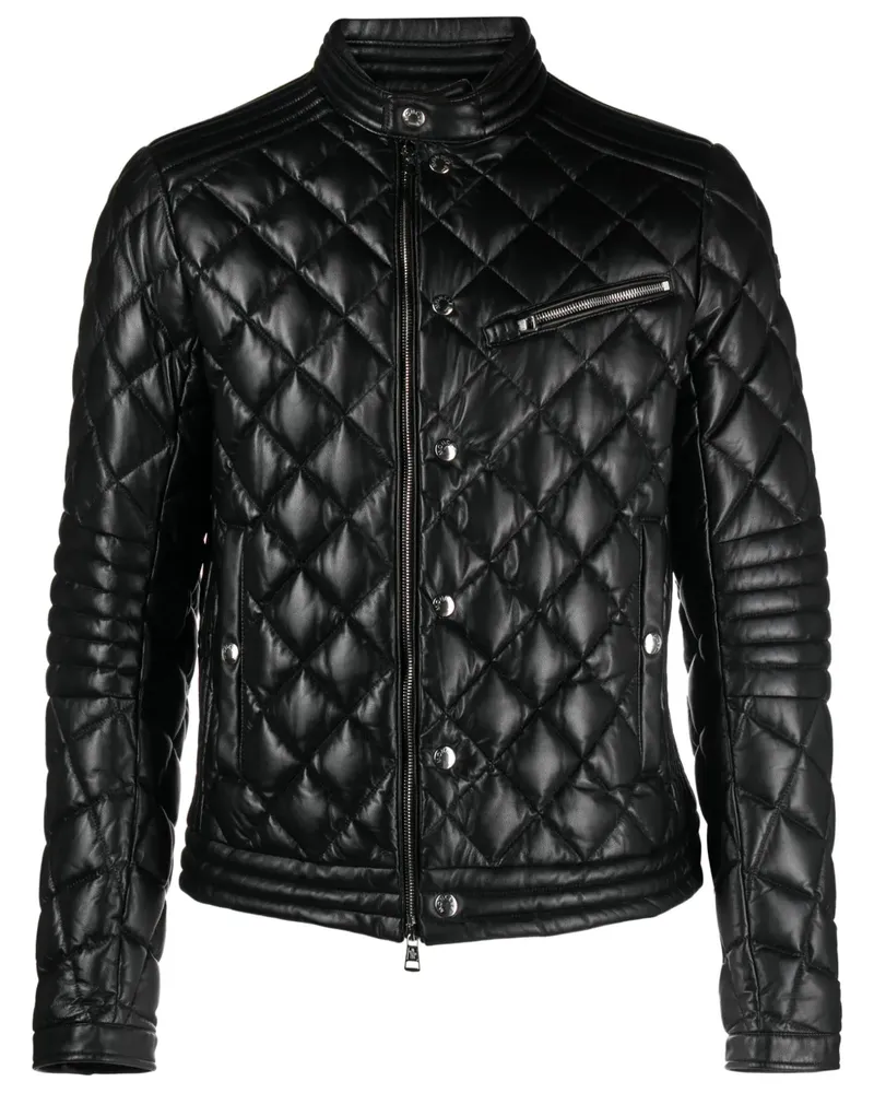 Moncler Zancara Lederjacke mit Rautensteppung - Schwarz Schwarz