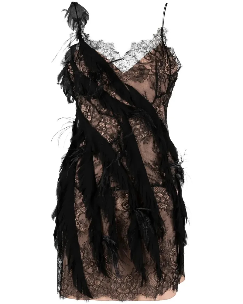 Alberta Ferretti Minikleid mit Federn - Schwarz Schwarz