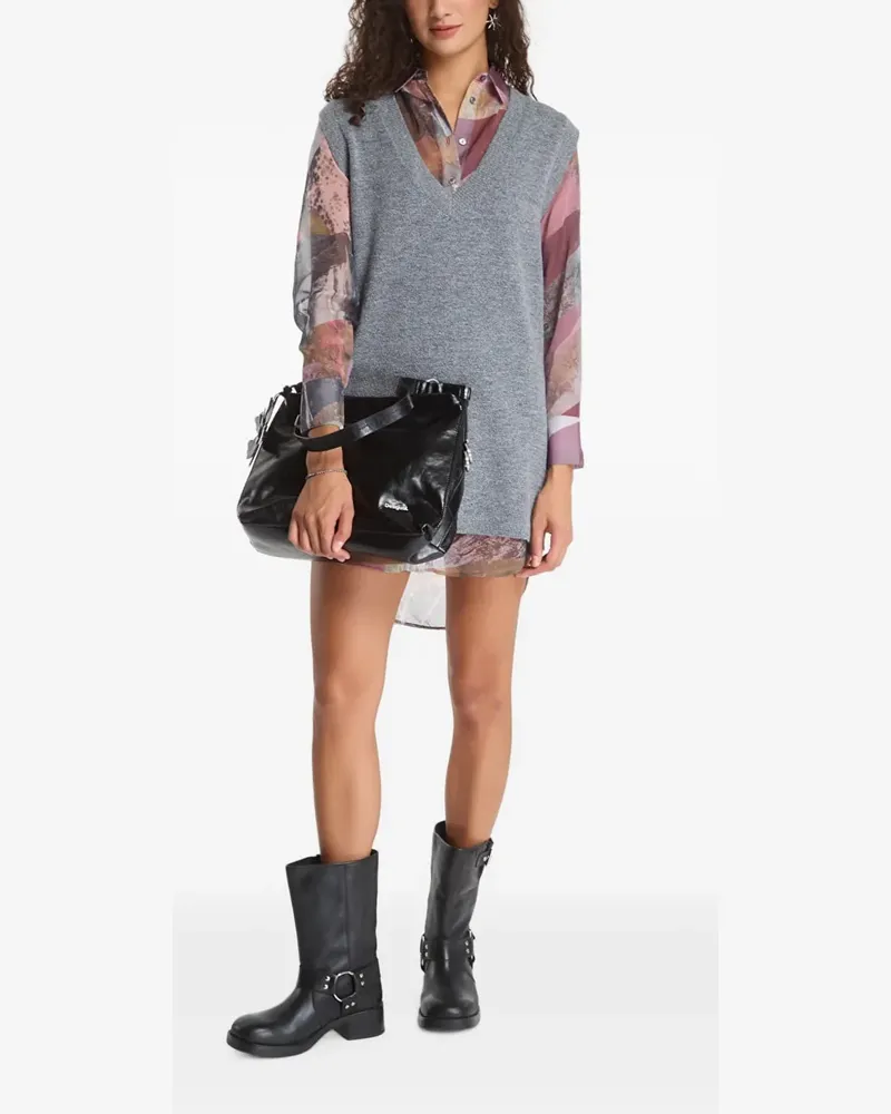 Desigual V-neck layered-effect mini dress - Grau Grau