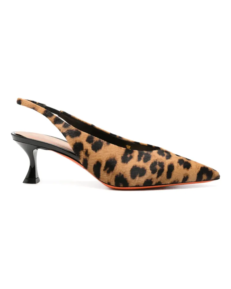 Santoni Nora Slingback-Pumps mit Leopardenprint - Braun Braun