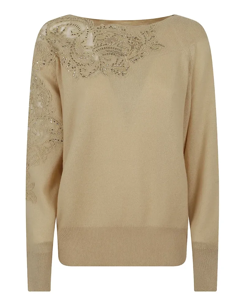Ermanno Scervino Kristallverzierter Pullover mit Spitze - Nude Nude