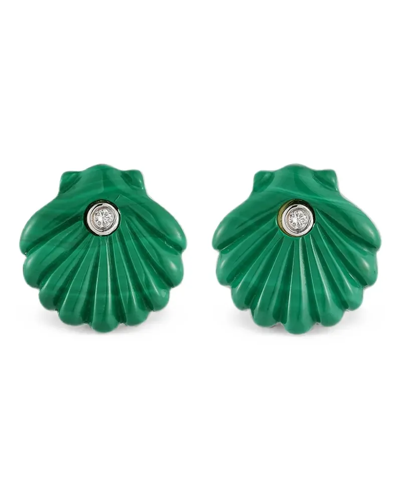 MATEO Venus carved malachite and diamonds earrings - Gold Gold