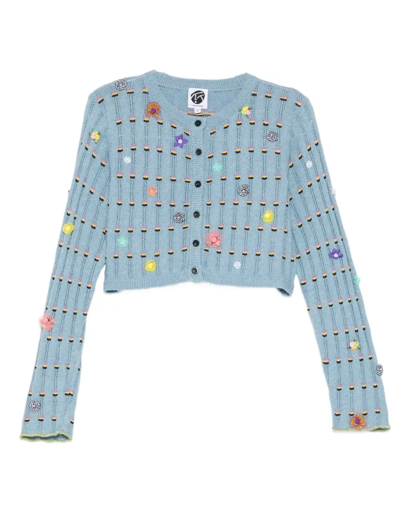 YANYAN KNITS floral-embellished cropped cardigan - Blau Blau