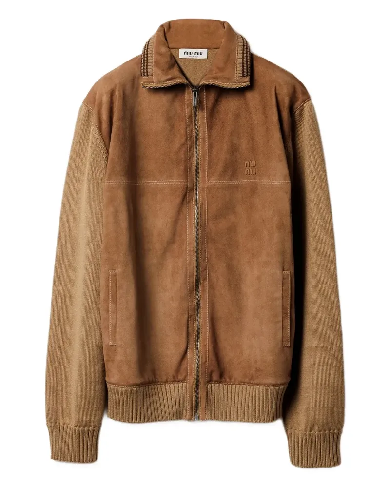 Miu Miu Gerippter Cardigan mit Wildledereinsatz - Braun Braun