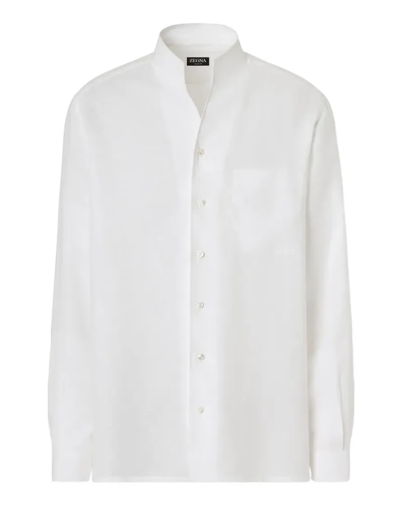 Ermenegildo Zegna Oasi Lino Hemd mit Mandarinkragen - Weiß Weiß