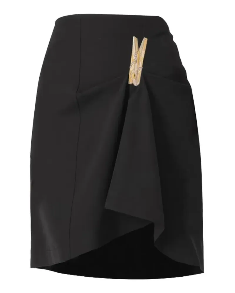 Moschino Gerüschter Minirock mit Wäscheklammer-Stickerei - Schwarz Schwarz