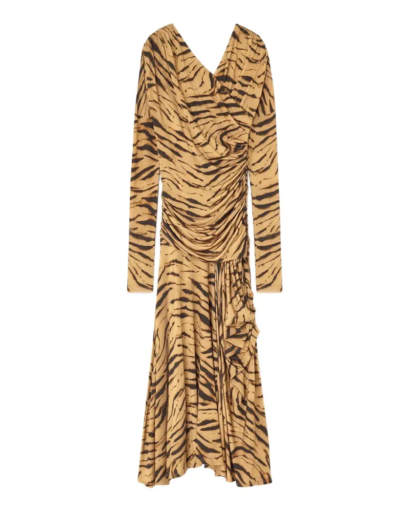 Ganni Drapiertes Midikleid mit Tiger-Print - Nude Nude