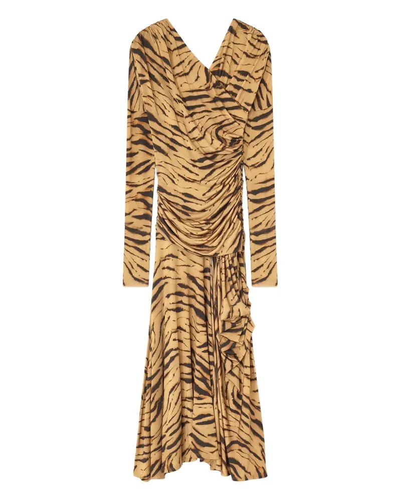 Ganni Drapiertes Midikleid mit Tiger-Print - Nude Nude