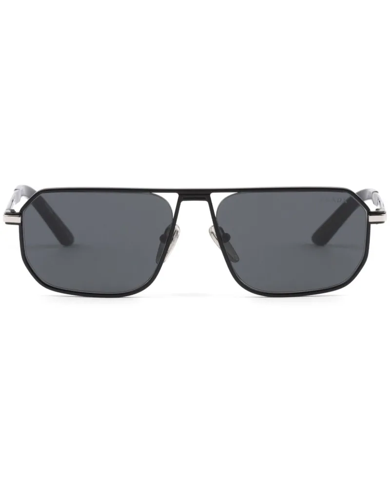 Prada Eckige Sonnenbrille mit Logo-Schild - Schwarz Schwarz