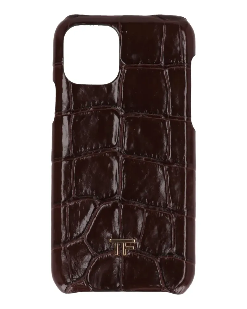 Tom Ford logo-plaque croc-effect leather phone case - Braun Braun