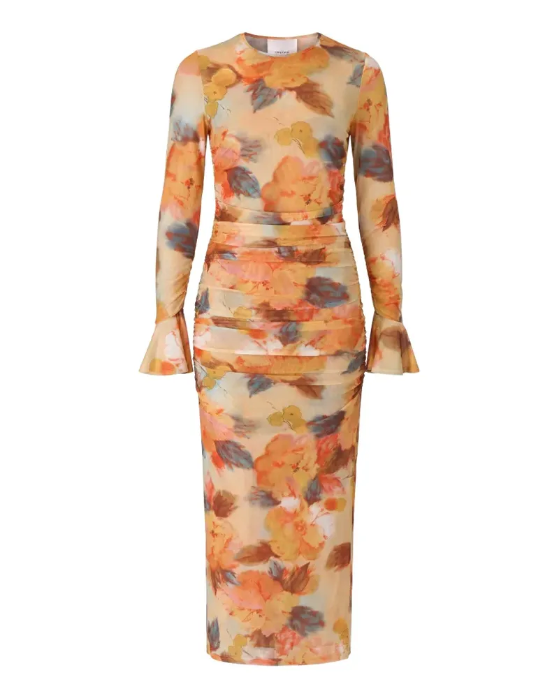 Cinq à Sept Gerafftes Maxikleid mit Blumenprint - Orange Orange